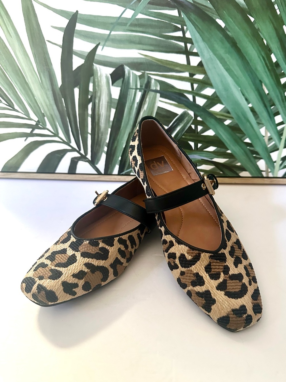 Dolce Vita Leopard Print Mary Jane Flats with Black Strap